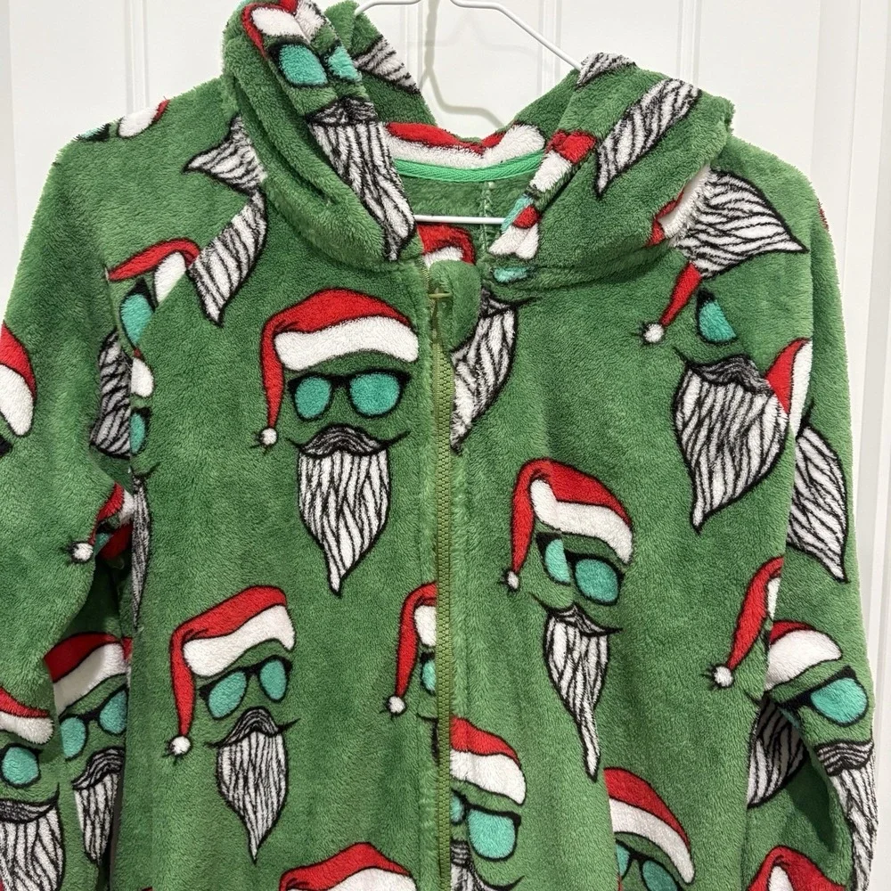 Christmas Adult Unisex One Piece Fleece pajamas red and green Santa size XL